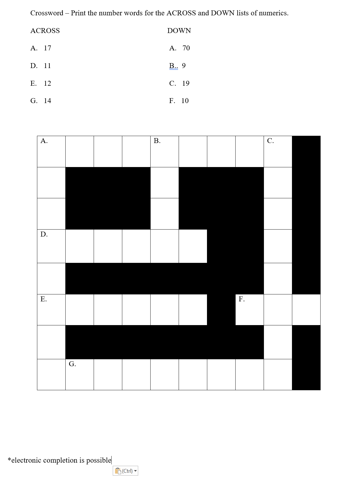 crossword puzzle re_ numberic to word representation pg 1 of 2